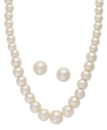 Timeless elegance in a lovely set from Charter Club. Plastic pearls stand out on a strand necklace and stud earrings. Crafted in silver tone mixed metal. Approximate length (necklace): 16 inches + 2-inch extender. Approximate diameter (earrings): 1/4 inch.