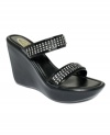 Uniform sparkles adorn the straps of Callisto's Snazzy platform wedge sandals.