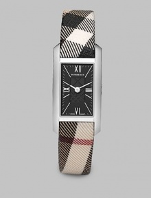 Classic signature check pattern is updated for this modern watch with black dial. Stainless steel Curved face Rectangular case, 20mm X 26mm, 0.79 x 1.02 Strap width, 14mm, 0.55 Deployant closure Made in Switzerland