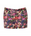 You dont have to be on vacation to rock these happy, floral-printed shorts - Flattering and stylish they feature slim side pockets, two back pockets, short zip and button - Pair with solid-colored cotton tank and leg-lengthening platform wedges for sexy, sophisticated summer style