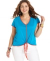 Tie up a super-cute look with Soprano's short sleeve plus size top-- pair it with your fave jeans!