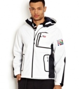 Keep warm on deck with this hooded jacket from Nautica.