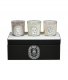 Open up your senses with a treasure chest of irresistible winter scents with Parisian fragrance favorite Diptyques set of 3 mini candles - Wood Fire creates a harmonizing blend with the cocktail of Olibans frankincense spices and resinous notes of Opopanax - Each candle may burn up to 30 hours - The perfect home accessory for giving as a chic gift