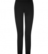 Stylish pants in fine, black cotton stretch blend - Elegant, on-trend 7/8 cut crops at ankles - Medium rise slim fit, sans pockets - Decorative rear seams lengthen and flatter the leg - Zips at back - Classically cool and ultra versatile, seamlessly transitions from work to weekend - Pair with button downs, tunic tops or billowy blouses and sandals or ballet flats