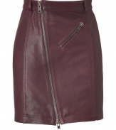 Add a rocker-chic edge to your staples wardrobe with McQ Alexander McQueens asymmetrical zipped lambskin skirt, accented with modern hardware for a contemporary-cool finish - Zippered slit pocket, belt loops, form-fitting - Pair with chunky knit pullovers and broken-in boots