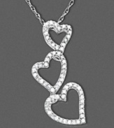 Let your love run wild. This beautiful diamond heart necklace features round-cut diamond (1/5 ct. t.w.) set in 14k white gold. Approximate length: 16 inches. Approximate drop: 1 inch.