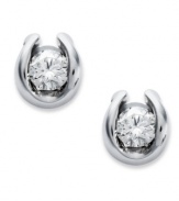 Complement any look with a little sparkle. Sirena's pretty stud earrings feature a 14k white gold bezel setting with round-cut diamonds inside (1/7 ct. t.w.). Approximate diameter: 3/4 inch.