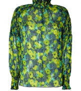 Make a bold style statement with this vibrant printed tunic from Anna Sui - Shirred stand collar, long sleeves with shirred cuffs, relaxed silhouette, back button placket, all-over print - Style with skinny jeans, cropped trousers, or a pencil skirt