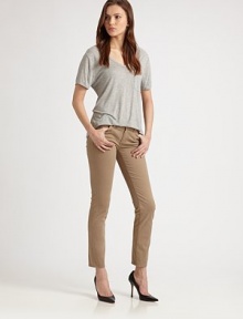 Sleek and slim in lightweight stretch denim, tailored in sophisticated ankle crop.THE FITSlim fitRise, about 7Inseam, about 30THE DETAILSZip flyFive-pocket style41% supima cotton/39% cotton/15% modal/5% polyurethaneMachine washMade in USA of imported fabricModel shown is 5'10 (177cm) wearing US size 4.