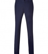 Stylish pants in fine, pure dark blue cotton - Soft and lightweight, ultra durable material - Long and lean, flat front chino cut - Slim waistband with belt loops and zip fly - Slash pockets at sides, welt pockets at rear - Casually cool, seamlessly transitions from work to weekend - Pair with polos, button downs and t-shirts