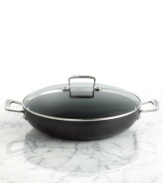 Must-have for the main dish! A forged hard-anodized construction with a durable nonstick finish and generously sized handles make it easy to prep, present & clean up with ease. The shallow design is the picture of versatility for slow cooking, roasting and even deep frying. 10-year warranty.