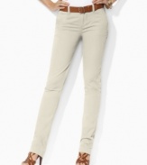 The epitome of contemporary style and comfort, Lauren Jeans Co.'s chic  chino is rendered in a soft stretch cotton blend with a straight-leg silhouette.