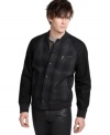 With a prepster varsity style, this jacket from bar III will have you looking like the coolest guy on campus (and off).