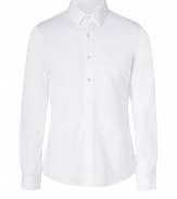 Streamline your look with sleek tailored button-downs, starting with Michael Kors slim stretch cotton shirt - Classic collar, long sleeves, buttoned cuffs, button-down front, shirttail hemline - Modern slim fit - Wear with everything from jeans and cashmere pullovers to silk ties and immaculately tailored suits