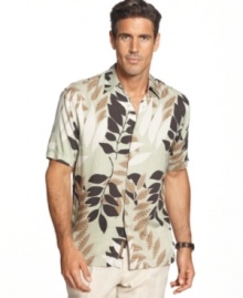 Let your natural style come out with this leaf-print shirt from Cubavera.