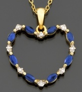 Sapphire, the birthstone of September, is proudly displayed on this loving pendant featuring sapphire and diamond accents in 14k gold. Approximate length: 18 inches. Approximate drop: 1 inch.