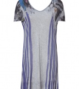 With the versatility of a tee and the breezy style of a tunic, this printed top from Twenty8twelve is sure to be a new-season staple - Rounded V-neck and back, short sleeves, long body, front print- Style with leggings, skinny jeans, or leather pants