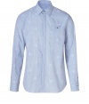 Classic yet contemporary with its allover dot patterning, Marc by Marc Jacobs powder blue shirt is a cool choice for dressing up modern city looks - Classic collar, long sleeves, buttoned cuffs, buttoned chest pocket, hidden front button placket - Slim fit - Wear with tailored trousers and sleek leather lace-ups