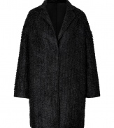 Cold weather looks get an ultra cool infusion with Vanessa Brunos jet black textural mohair mix coat, tailored with a contemporary cut for an edgy urban finish - Notched lapel, long sleeves, hidden front closures, relaxed oversized fit - Pair with slim fitting trousers and fashion-forward boots