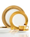 Cru starts a modern-day gold rush with Monaco dinnerware. Wide bands of brilliant gold contrast white bone china in place settings as rich and magnificent as their inspiration.