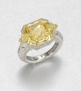 From the Estate Collection. Beautifully faceted canary crystal stone set in intricately designed, sterling silver accented with 18k gold and dazzling white sapphires. Canary crystalSterling silver18k goldWhite sapphiresWidth, about .6Imported