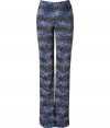 With an easy wide-legged silhouette and shimmer of metallic luster, Missonis tonal blue zigzag knit pants are a fashion-forward way to wear the brands iconic knit - Elasticized waistband, pulls on - Wide leg, fully lined, extra long length - Wear with a matching knit top and sky-high platforms