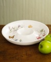 A floral and butterfly pattern featuring monarchs, dragonflies, tiger swallowtails and blue butterflies lends your tabletop a romantic, whimsical sensibility. Make a magnificent presentation of appetizers with this lovely chip and dip bowl. Qualifies for Rebate