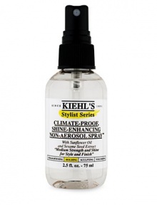 Medium Strength and Shine for Style and Finish With Sunflower Oil and Sesame Seed Extract. Strong, yet flexible control. Not tested on animals. Our non-aerosol spray provides a strong, yet flexible control for an all-day hold. This versatile styling spray may be used for styling hair or as a finishing touch of shine and control.