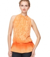 Add a bold splash of spring to your wardrobe with this bright orange T Tahari Emma top -- perfect over denim or trousers!