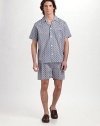 A remarkably comfortable shirt and shorts set, woven especially for summer in breathable cotton batiste. Machine wash. Imported.SHIRTSpread collar Front button closure Chest patch pocketSHORTSSide elastic waist insets Two-button elastic waist Button fly No pockets Inseam, about 4 