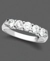 A pristine 14k white gold ring with a stunning arrangement of five brilliant round-cut diamonds (3/4 ct. t.w.).