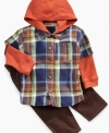 When it gets chilly for baby, dress him in the layered long sleeves and hood of this sweet set from Kids Headquarters.