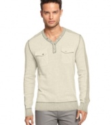 Chest pockets add A modern edge to this v-neck sweater from INC International Concepts.