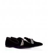 Make a statement sans heels with these unbelievably lavish velvet evening flats from Giuseppe Zanotti - Slipper style with cut out detail and decorative cascading crystal trim - Wear with a swing dress or cropped pants and an evening-ready top