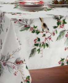 Elegantly dress your table this season with Lenox Winter Song Collection table linens. Collection features an idyllic winter scene in which songbirds chirp among pinecones and holly berries. Coordinating dinnerware is also available. (Clearance)