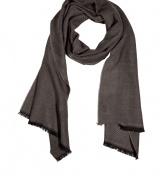 Wrap yourself up in sleek style with this wool herringbone scarf from Jil Sander - Easy-to-style length, micro-printed herringbone, fringed ends - Style with a long sleeve henley, jeans, and a leather jacket