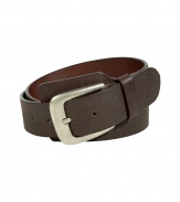 Cinch your look in style with this textured leather belt from Maison Martin Margiela - Textured brown leather with a matte silver buckle - Pair with jeans, trousers, chinos, and corduroys