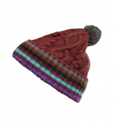 Top off your cold weather look with this stripe-detailed wool cap from Paul Smith - Wide striped band, cable knit patter, top pompom detail - Pair with jeans, a cashmere pullover, a parka, and boots