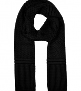 Give your look a sleek finish with Neil Barretts jet black chunky knit scarf, finished with contrast ribbed trim for that high-fashion homespun feel - Rolled ends, wool-mix, contrast knit throughout - Pair with sharply cut outerwear