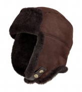 Stylish winter cap in dark brown sheep skin - by cool label Ugg Australia - classic aviator shape with flapable brim - ideal companion for cold winter days and the next skiing trip