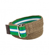 Bring preppy-cool style to your casual look with this striped belt from D&G Dolce & Gabbana - Woven and striped fabric with sliver-tone closure, leather trim with embossed logo - Pair with an elevated jeans-and-tee ensemble