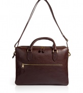 Upgrade your workweek style with this ultra-luxe leather briefcase from British It label Mulberry -Top carrying handles, dual-pockets with top zip closure, adjustable convertible shoulder strap, front zip pocket, textured leather, gold-tone hardware - This is the perfect work carryall thats great for everyday use or travel