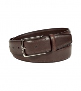 Cinch your look in style with this classic leather belt from Baldessarini - Smooth leather belt with tonal stitching and silver-tone buckle - Pair with slim trousers, jeans, or chinos