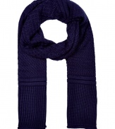 Give your look a sleek finish with Neil Barretts ink blue chunky knit scarf, finished with contrast ribbed trim for that high-fashion homespun feel - Rolled ends, wool-mix, contrast knit throughout - Pair with sharply cut outerwear