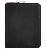 Busy days call for chic carrying cases, and Jil Sanders jet black calfskin zip-around is an ultra sophisticated choice - Metal zip-around closure with leather pull, iPad case on one side, slit pocket on the other - Cool enough to carry alone - the perfect finishing touch to work looks