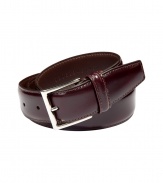 Stylish belt in red-brown leather - In a trendy, slightly glossy look - Classic, medium wide shape, with a square buckle in silver metal - The perfect accessory, goes with virtually all pants - Wear with dress pants, jeans, corduroys, chinos - Always works, a basic with lasting appeal