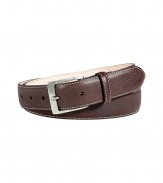 Classic cool is a cinch with Paul Smiths dark brown belt - Supple, gently pebbled leather and  rectangular silver-tone buckle - White stitch trim and taupe leather lining Versatile, medium width style ideal for any number of occasions - Pair with chinos, dress trousers or dark denim