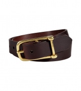 Easy elegance is a cinch with Paul Smiths dark brown belt - Smooth, supple leather and longer, rounded rectangular gold-tone buckle - Versatile, medium width style ideal for any number of occasions - Pair with chinos, dress trousers or dark denim