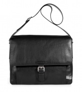 Elevate your workweek staples with this luxe leather messenger bag grom Jil Sander - Classic messenger style, front flap with buckle, adjustable shoulder strap, back zip pocket - Perfect for work or travel