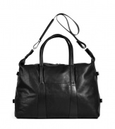 Jet-set in streamlined style with this supple leather carryall from cult-favorite accessory label Maison Martin Margiela - Large rectangular shape, top carrying handles and convertible shoulder strap, top dual-zip closure, stylishly distressed leather - Perfect for a weekend jaunt, a business trip, or an international excursion